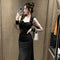 Vestido Largo Cuello Cuadrado Estilo Hepburn con Manga Vuelo - Elegancia Socialité