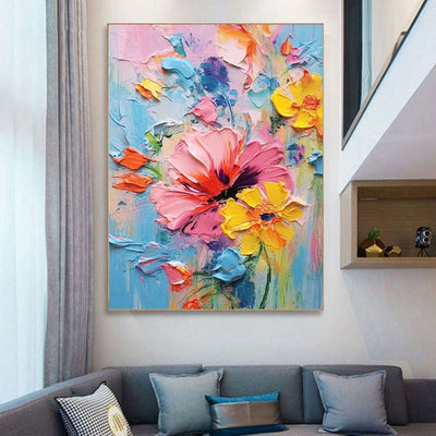Cuadro Abstracto Flores Primavera - Pintura al Óleo Texturizada con Técnica Paleta - Image 3