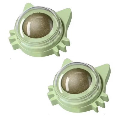 Light blue and light green catnip ball wall toys, shaped like cat faces, with clear domes containing catnip. - Image 14