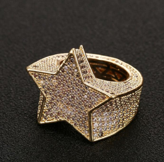 Anillo Estrella de Cinco Puntas con Diamantes Hip-hop para Hombre - Image 9