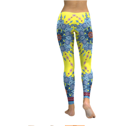 Leggings Deportivos Mandala Floral Amarillo y Azul para Yoga - Image 2