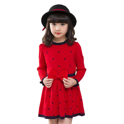 Vestido Suéter Infantil Princesa Coreana con Moño - Manga Larga Cuello Redondo - Image 8