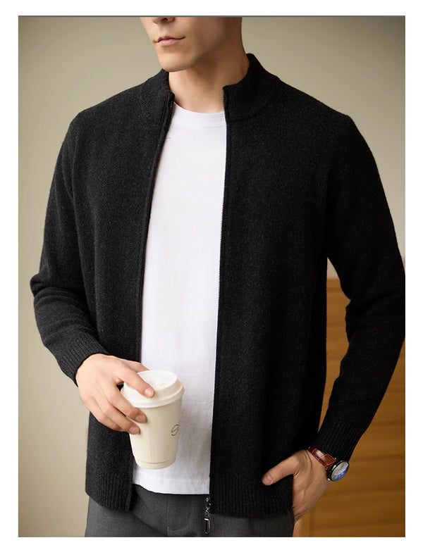 Cardigan con Cuello de Pie y Cierre de Cremallera para Hombre