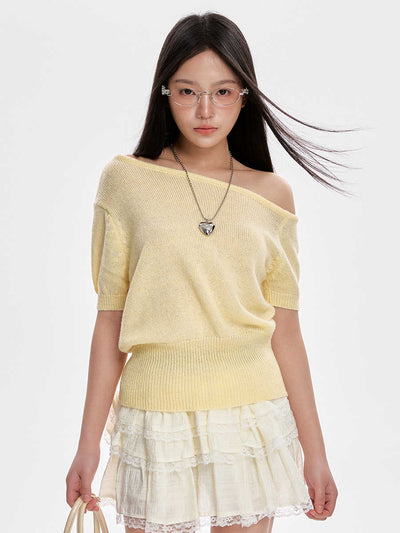 Blusa Tejida Escote Frío Manga Corta para Mujer - Image 6