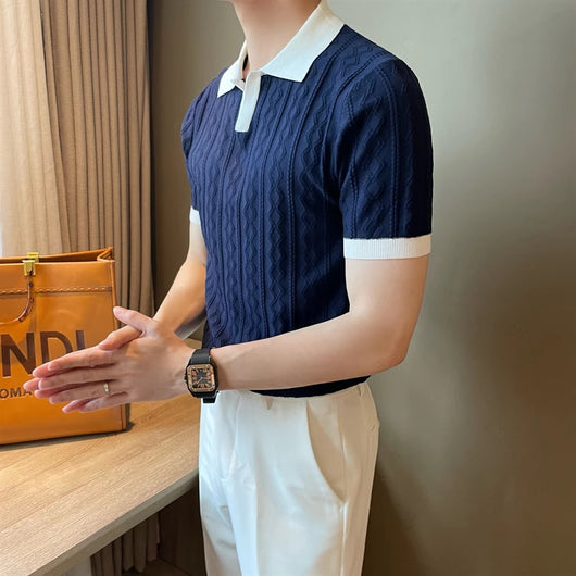 Polo Slim Fit Textura Jacquard con Solapa V y Stretch - Image 18