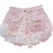 Shorts Anchos de Gasa con Encaje y Detalles Rotos