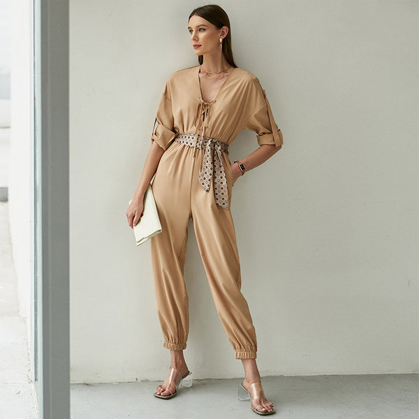Jumpsuit Hombros Descubiertos Chifón Suelto Estilo Western Lolita Manga Corta