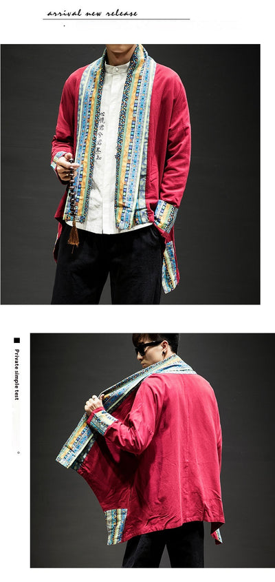 Abrigo Kimono Cardigan de Algodón y Lino - Estilo Japonés Moderno para Hombre - Image 10