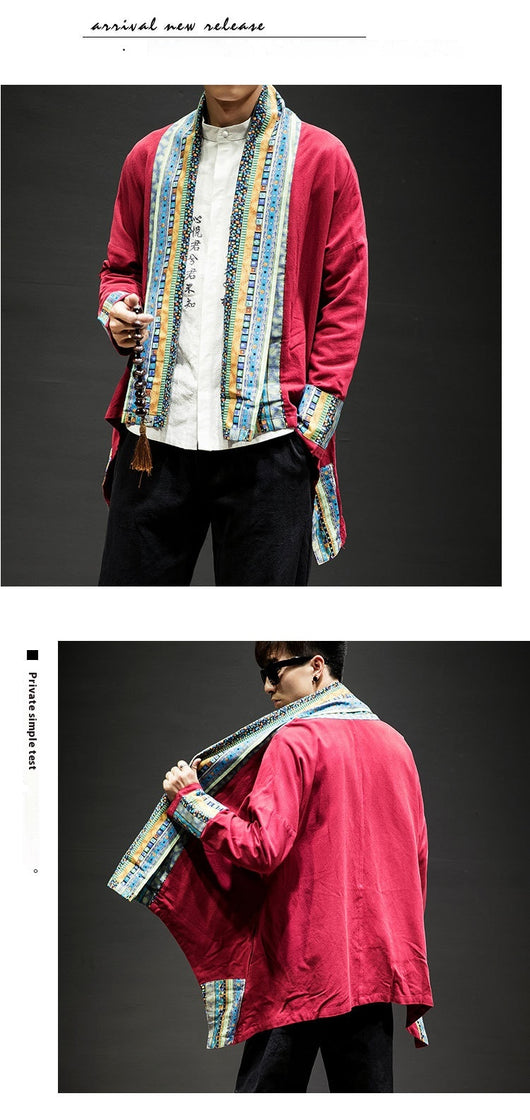 Abrigo Kimono Cardigan de Algodón y Lino - Estilo Japonés Moderno para Hombre - Image 10