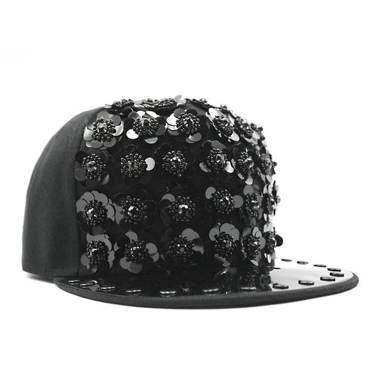 Gorra de Béisbol Hip Hop con Lentejuelas Florales y Visera Plana - Image 2