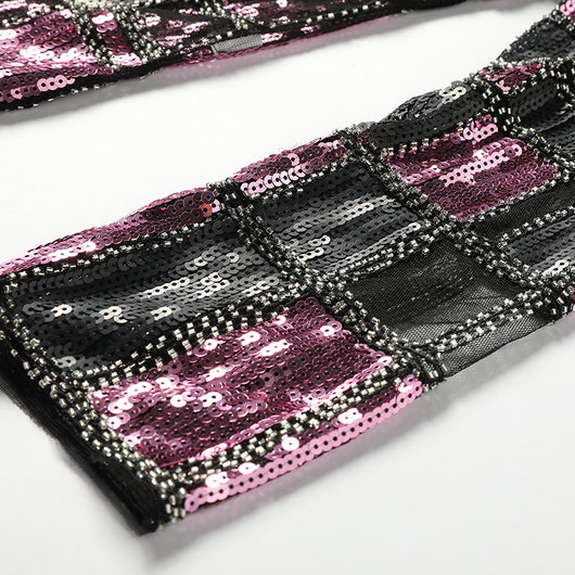 Blusa Cuadriculada de Trabajo con Detalles de Encaje y Perlas - Image 4