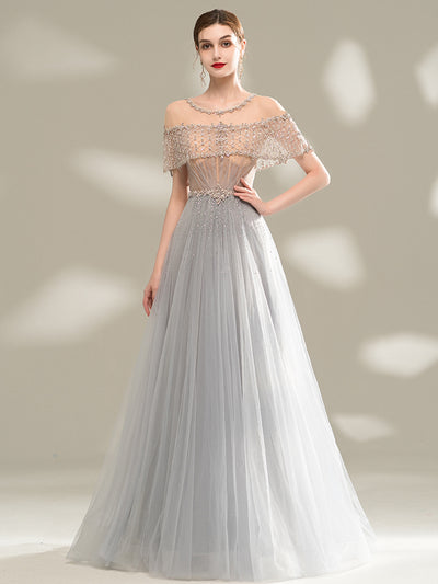 Vestido de Noche Gris Largo Elegancia y Temperamento - Image 4