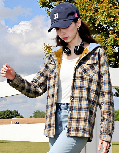 Camisa Cuadros Holgada con Capucha para Mujer - Image 16
