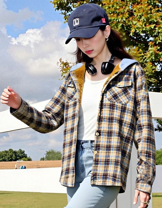 Camisa Cuadros Holgada con Capucha para Mujer - Image 16