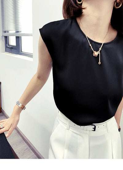 Blusa de Satén sin Mangas con Tirantes Finos - Cuello Redondo para Verano - Image 25