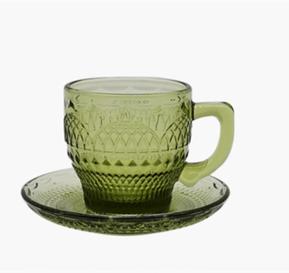Taza de Café de Vidrio Grueso con Plato - Diseño Floral Retro Resistente al Calor - Image 12