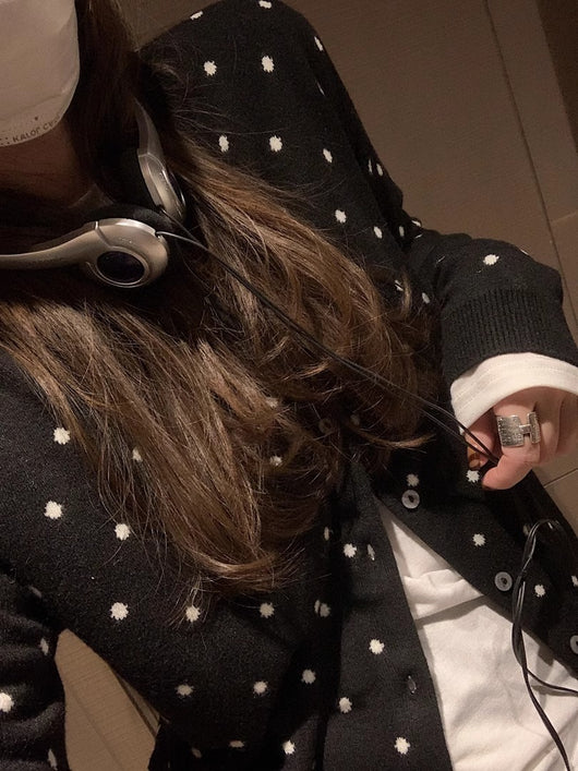 Cardigan Tejido Gris con Lunares Estilo Coreano - Manga Larga Otoño - Image 18