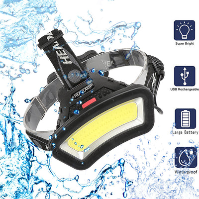 Linterna Frontal LED COB de Largo Alcance con Batería Recargable USB