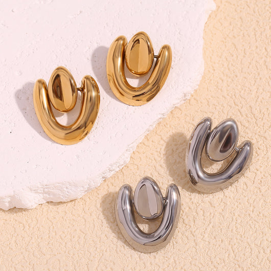 Aretes de Corazón Irregular Acero Inoxidable Chapado en Oro 18K con Costuras Geométricas - Image 15