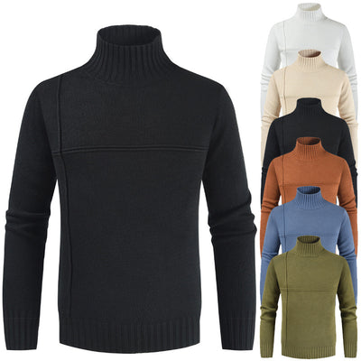Suéter Coreano Cuello Alto con Costuras de Rayas Cruzadas para Hombre - Image 7