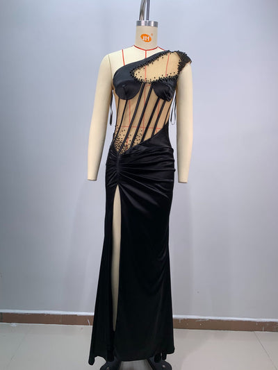 Vestido de Fiesta Negro con Hombro Asimétrico para Escenario - Image 11