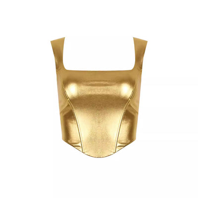 Top Corto Dorado con Tirantes Finos y Corte Ajustado - Image 5
