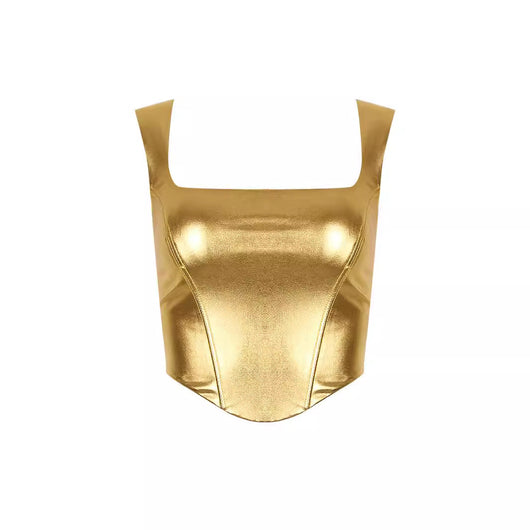 Top Corto Dorado con Tirantes Finos y Corte Ajustado - Image 5