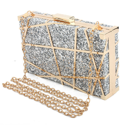 Bolso Cuadrado Pequeño con Cadena Hueca y Brillo para Mujer - Image 7