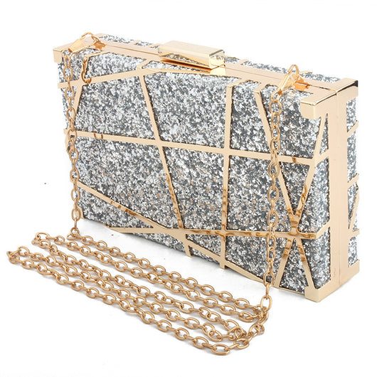 Bolso Cuadrado Pequeño con Cadena Hueca y Brillo para Mujer - Image 7
