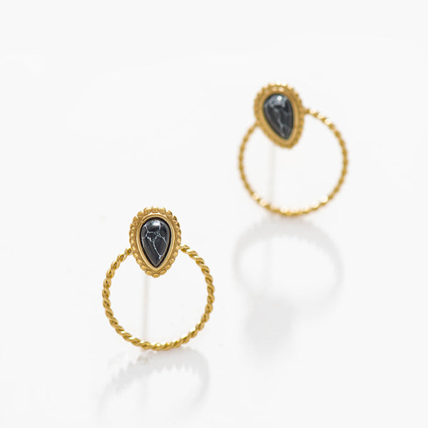 Aretes de Piedra Natural Incrustada Gota de Agua