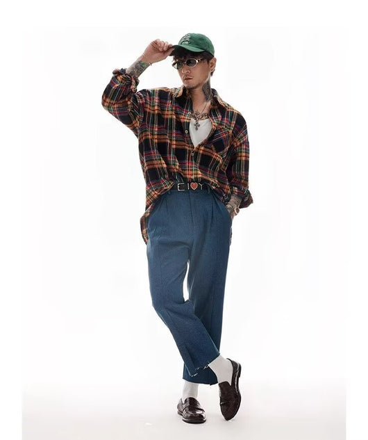 Camisa Retro Americana a Cuadros con Bloques de Color - Image 16