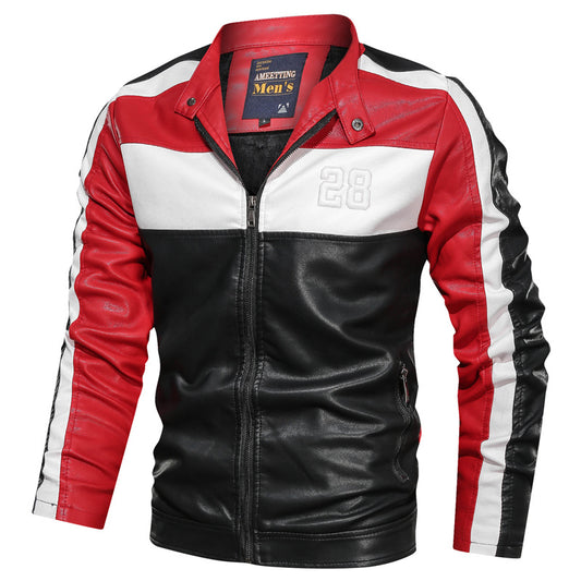 Chaqueta de Cuero para Motocicleta con Cuello Alzado