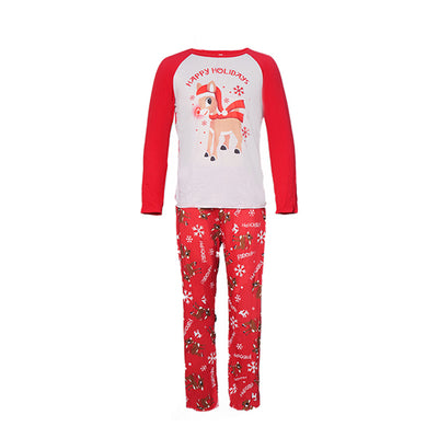 Family of five and a dog wearing matching red and white Christmas pajamas with reindeer and snowflake prints. - Image 13