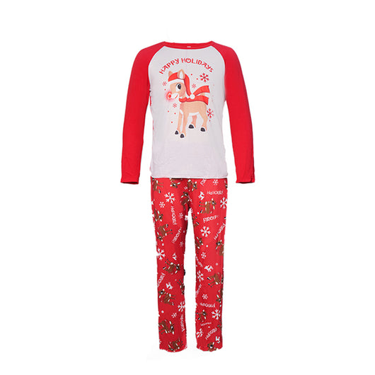 Family of five and a dog wearing matching red and white Christmas pajamas with reindeer and snowflake prints. - Image 13