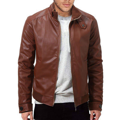 Chaqueta de Cuero para Hombre Slim Fit con Cuello de Pie y Cierre de Cremallera - Image 17