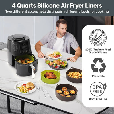 Air Fryer Silicone Liners 4 QT for Ninja AF101, 2 Pack BPA Free Platinum Air Fryer Basket Liners with Handle, round Ninja Reusable Fryer Accessories - Tekeno