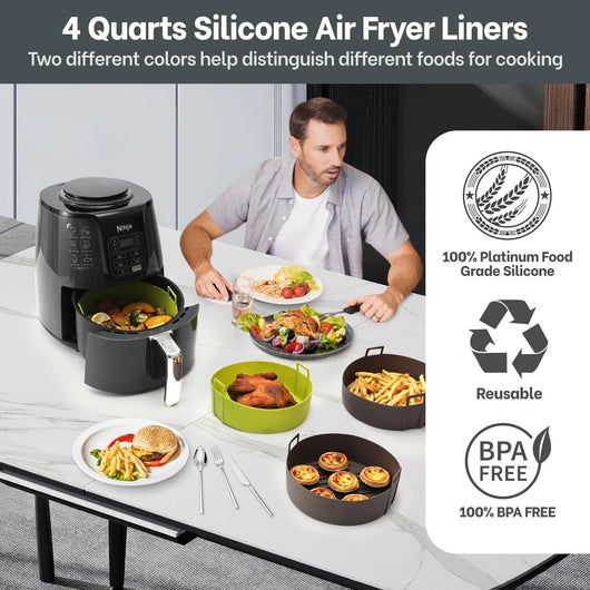 Air Fryer Silicone Liners 4 QT for Ninja AF101, 2 Pack BPA Free Platinum Air Fryer Basket Liners with Handle, round Ninja Reusable Fryer Accessories - Tekeno