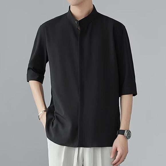 Camisa Cuello Mao Manga Corta Estilo Chino
