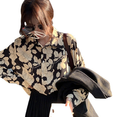 Blusa Retro Estampado Leopardo Chiffon Floral Manga Larga Suelta Mujer - Image 9