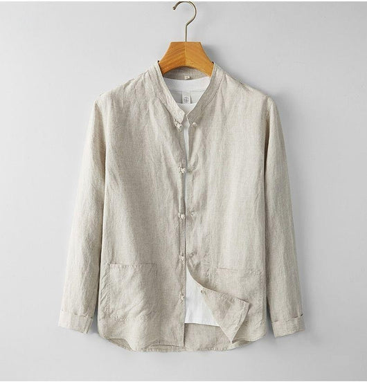 Camisa Retro Estilo Chino para Hombre con Cuello Mao - Image 8