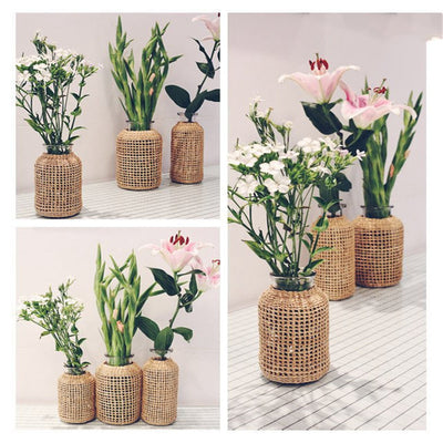 Florero de Vidrio Artesanal con Flores Secas y Pajilla Decorativa - Image 3