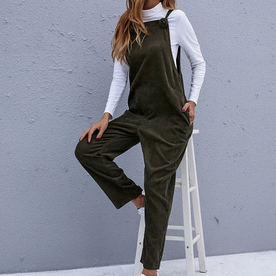 Jumpsuit Casual de Pana Suelta con Tirantes para Mujer - Image 3