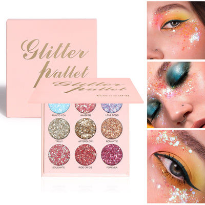 Paleta de Sombras Glitter 9 Tonos Mate y Metálico