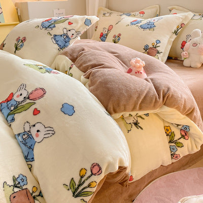 Juego de Cama Invierno Franela Coral 4 Piezas - Funda Nórdica y Sábanas Gruesas - Image 4