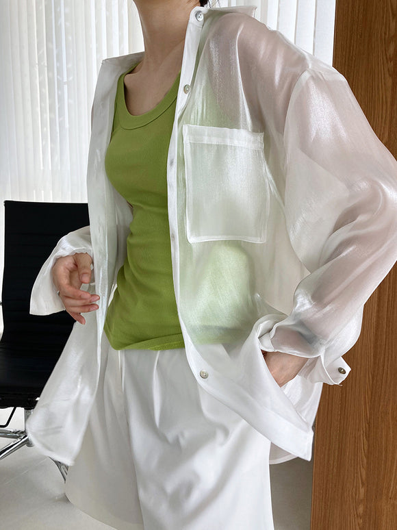 Camisa Protetora Tencel Brilhante de Manga Longa com Proteção Solar
