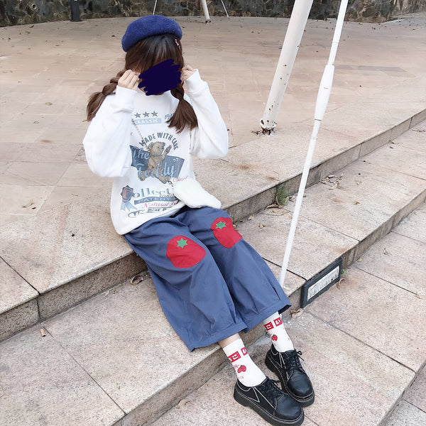 Pantalones Casuales Slim Estilo Japonés con Parches para Mujer