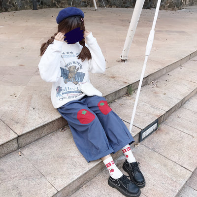 Pantalones Casuales Slim Estilo Japonés con Parches para Mujer