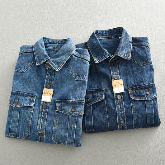 Camisa de Trabajo Denim Grueso Oversized Manga Larga para Hombre