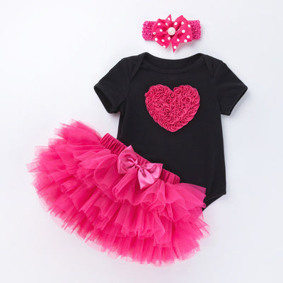 Mono Corto de Algodón Estampado Rosa Rojo para Bebé - Image 19