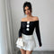 Blusa Floral Hombros Descubiertos Ajustada Manga Larga